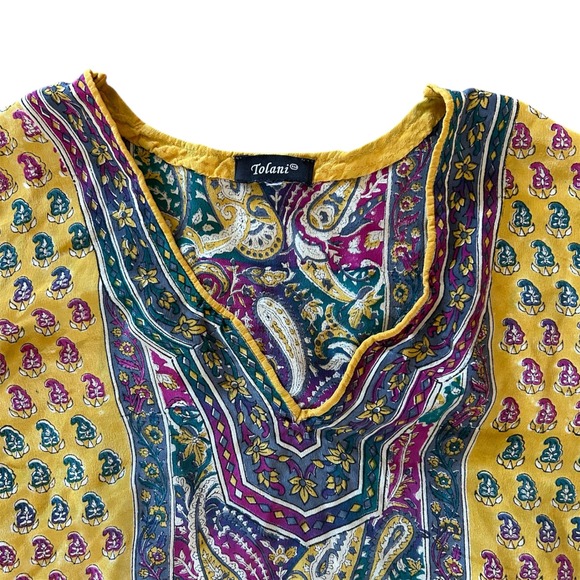 Tolani Silk Flowy Hippie Tunic Top Womens Multi Color Paisley Floral V-Neck Sz M - Picture 2 of 5